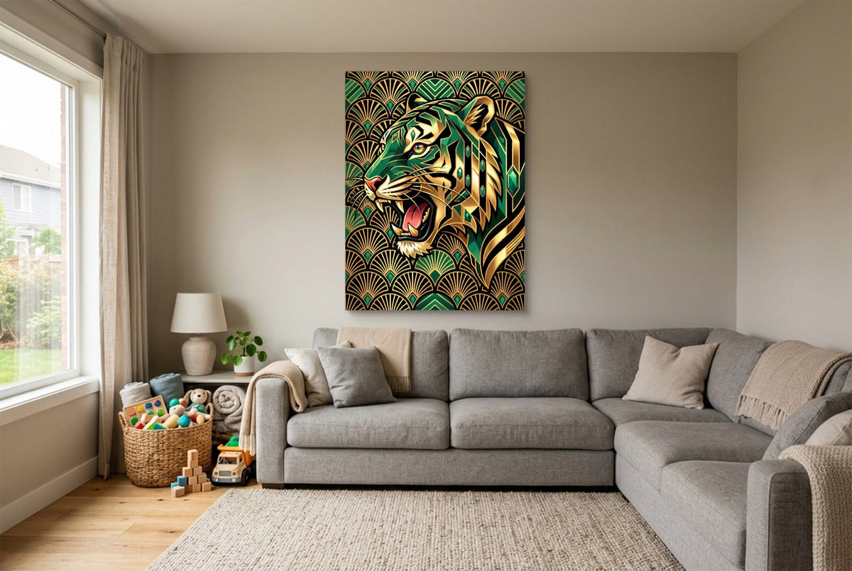 Tiger's Emerald Roar - Luxury Wall Art