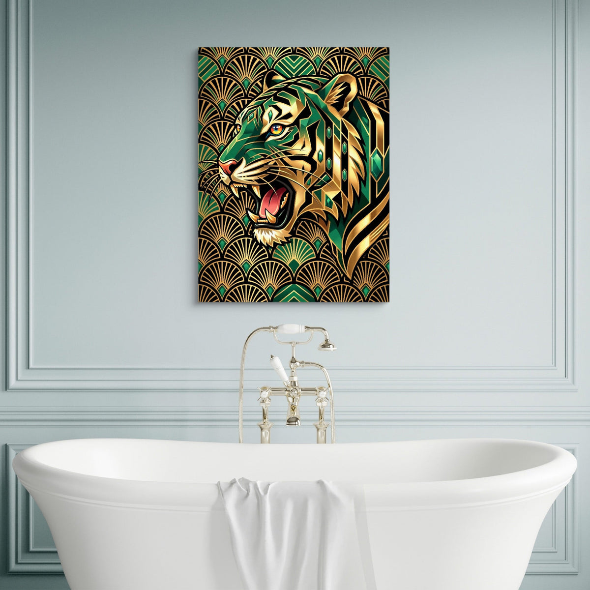 Tiger's Emerald Roar - Luxury Wall Art