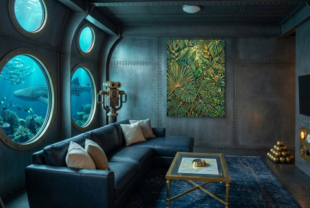 Toucan Jungle Gold — toucan jungle gold underwater themed living room 1port flush print