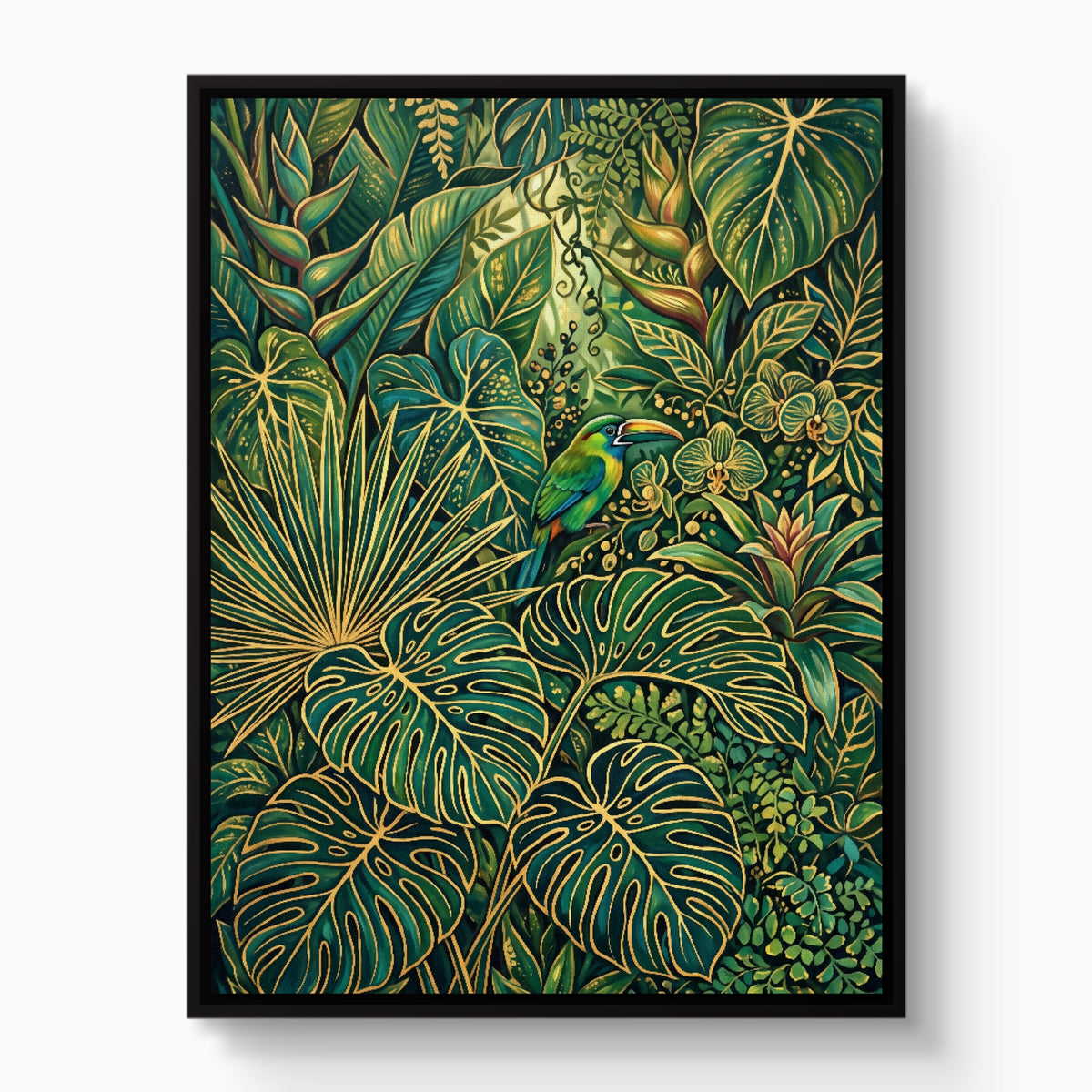 Toucan Jungle Gold — toucan jungle gold white studio framed black