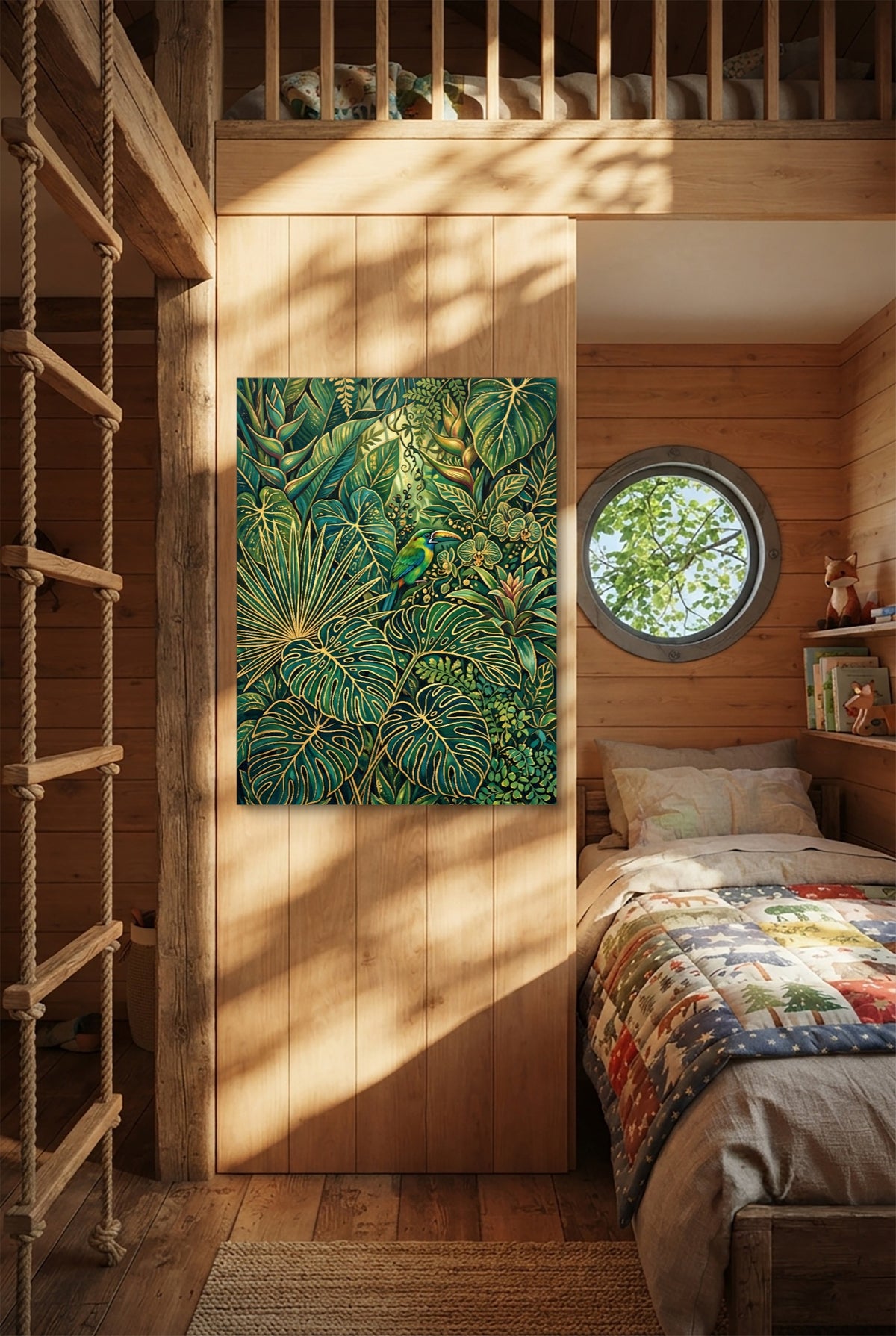 Toucan Jungle Gold — toucan jungle gold p bedroom with loft area 1port flush print