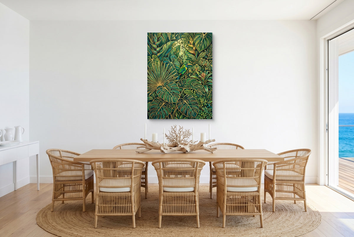 Toucan Jungle Gold — toucan jungle gold small dining room with ocean view 1port flush print