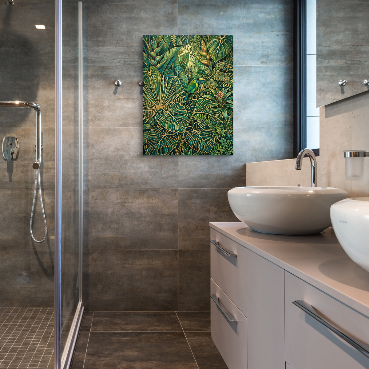 Toucan Jungle Gold — toucan jungle gold sq bathroom 1port flush print