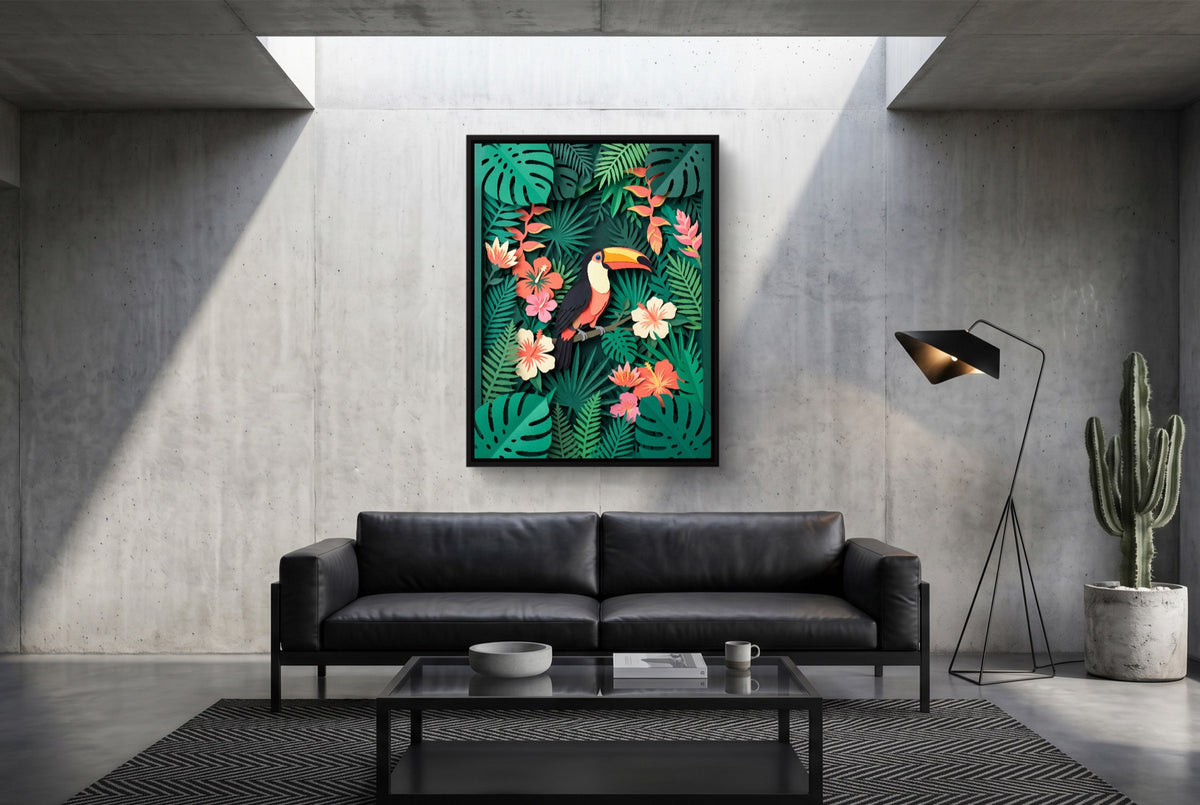 Toucan Papercut — toucan papercut modern minimalist living room 1port framed black