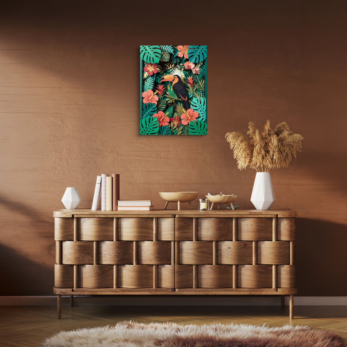 Toucan Tropical Papercut — toucan tropical papercut sq brown room clean 1port flush print