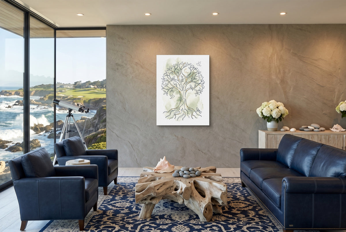 Tree Birds Moonlight — tree birds moonlight living room with ocean view 1port flush print