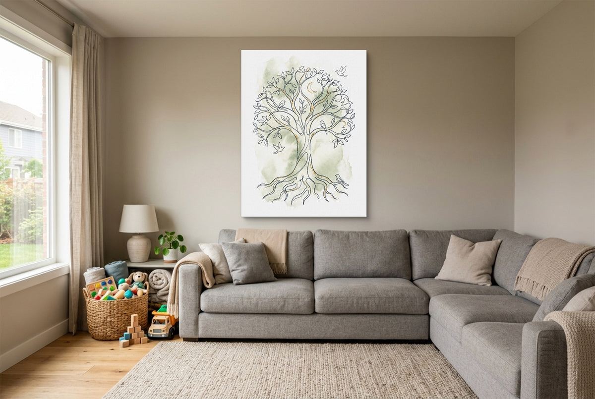 Tree Birds Moonlight — tree birds moonlight living room with sectional sofa 1port flush print