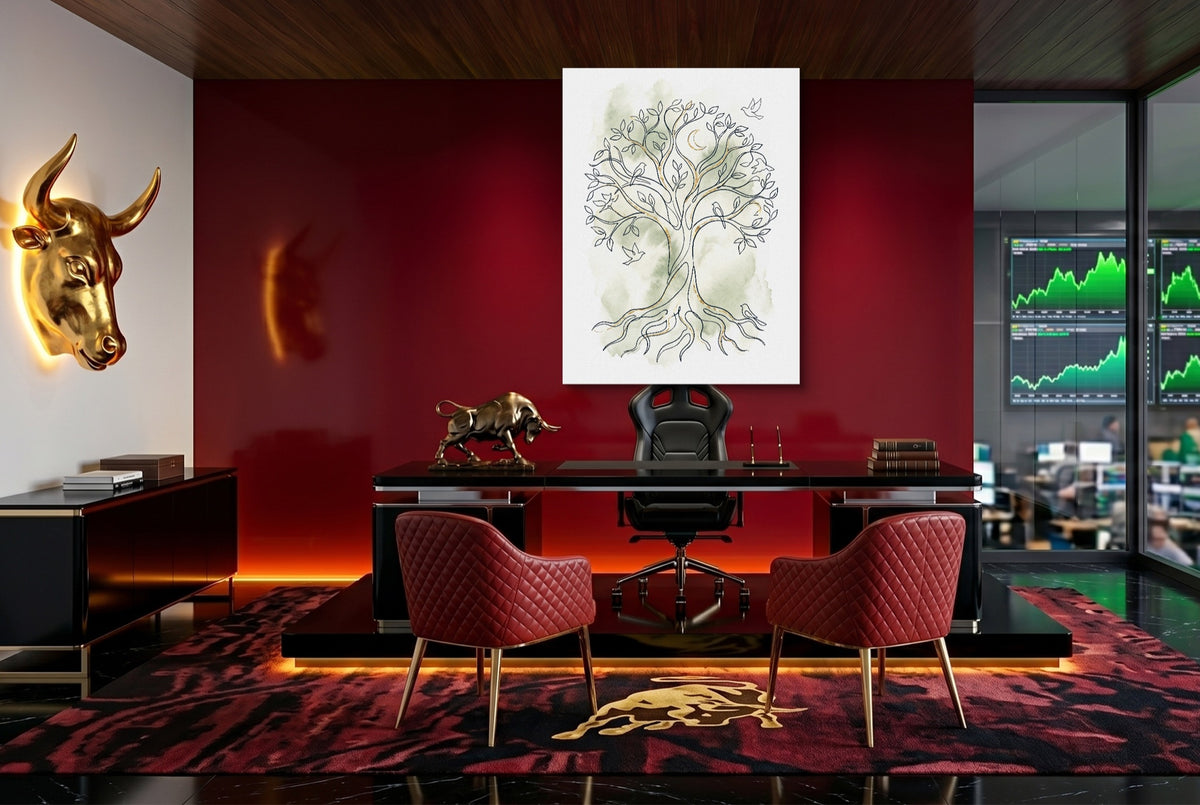 Tree Birds Moonlight — tree birds moonlight office with red carpet 1port flush print