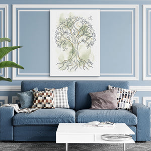 Tree Birds Moonlight — tree birds moonlight sq blue room and walls 1port flush print