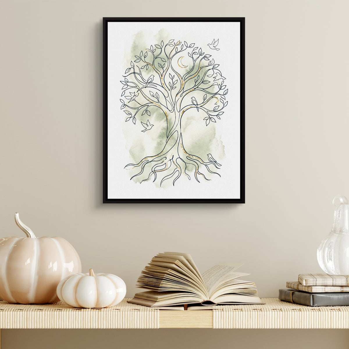 Tree Birds Moonlight — tree birds moonlight sq halloween wall 2 1port framed black