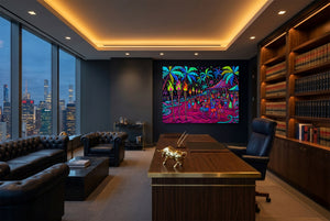 Tropical Festival Neon — tropical festival neon office with city view 4 1land flush print