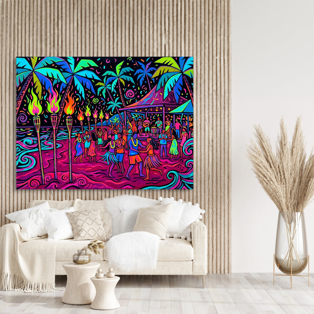 Tropical Festival Neon — tropical festival neon sq beige art room 1land flush print