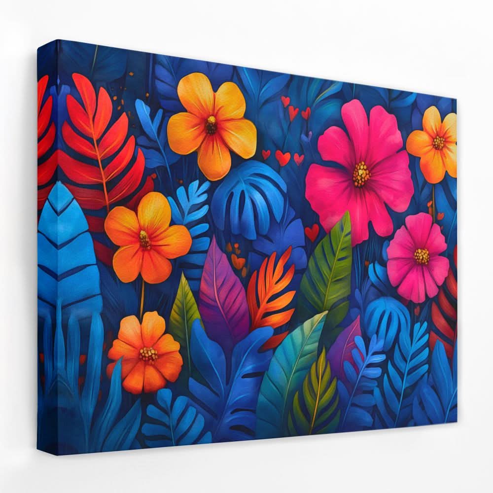 Tropical Flowers and Leaves - Entryway Canvas Wall Art
