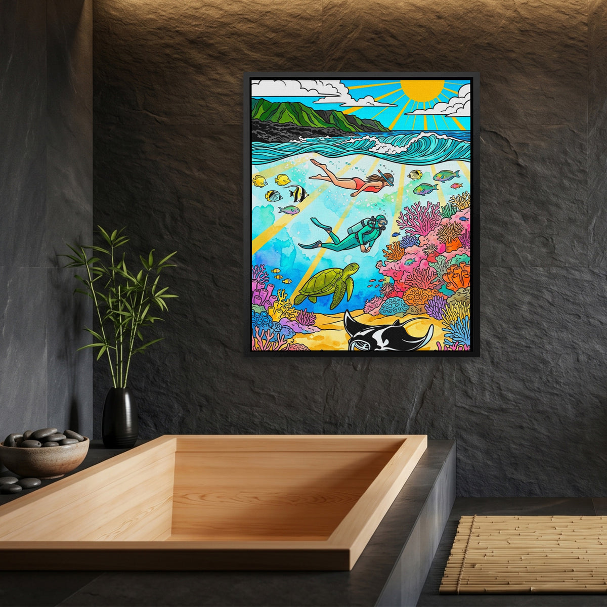 Tropical Reef Scene — Tropical Reef Scene Bamboo Bathroom Port 17