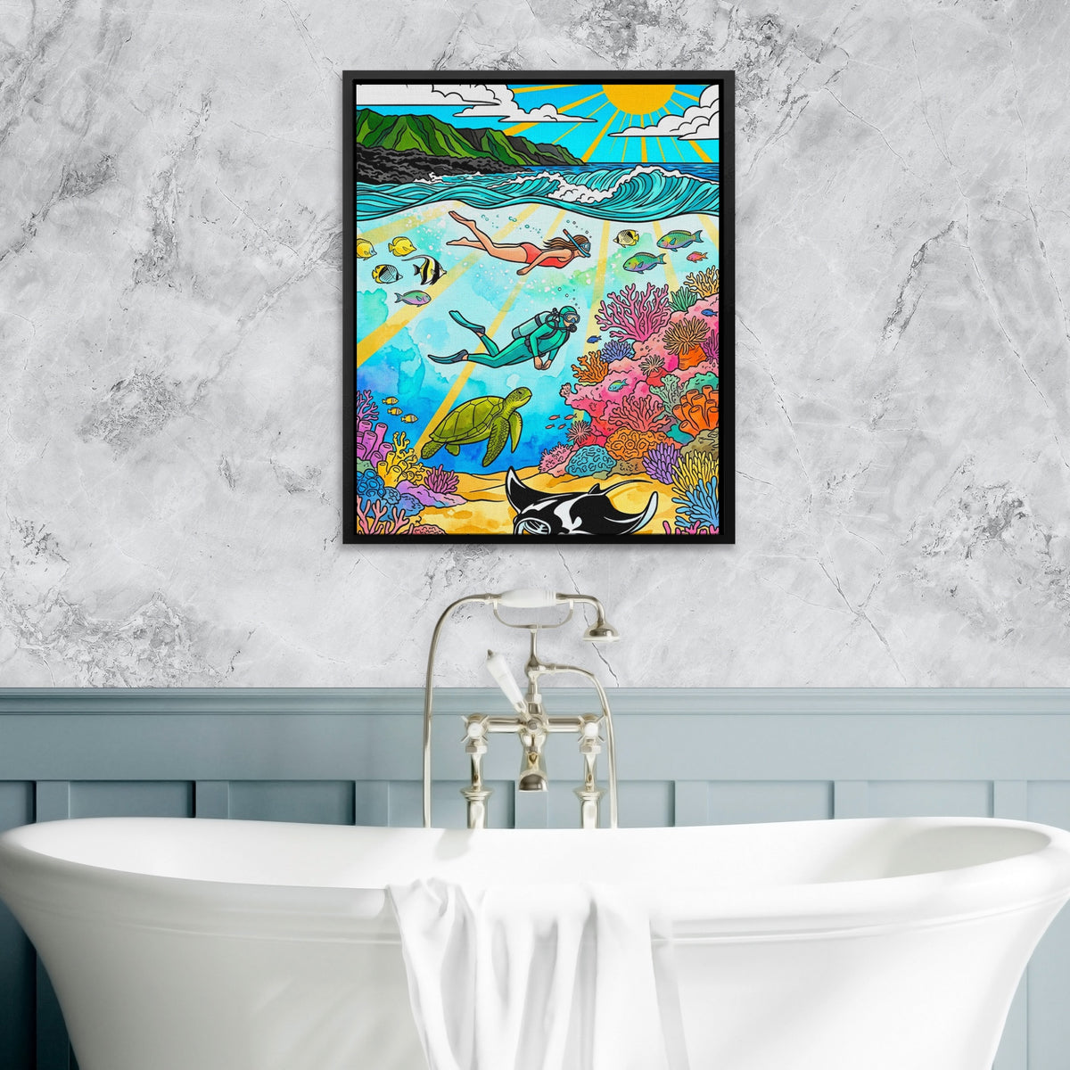 Tropical Reef Scene — Tropical Reef Scene Bathtub Granite Wall 35