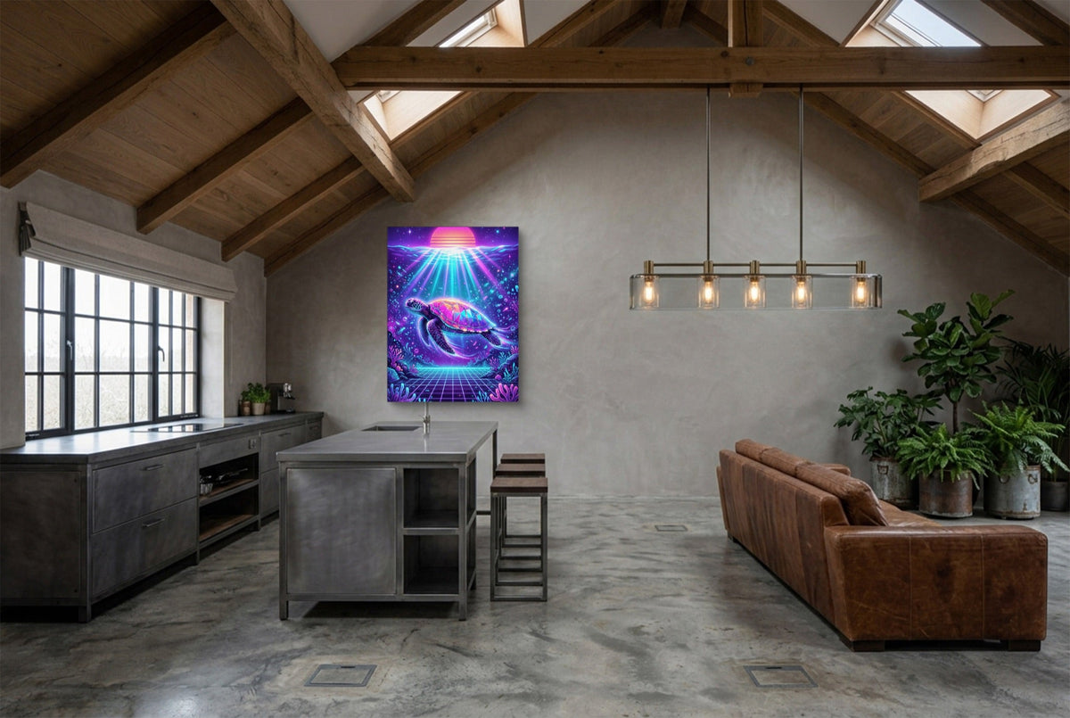 Turtle Neon Horizon - Luxury Wall Art