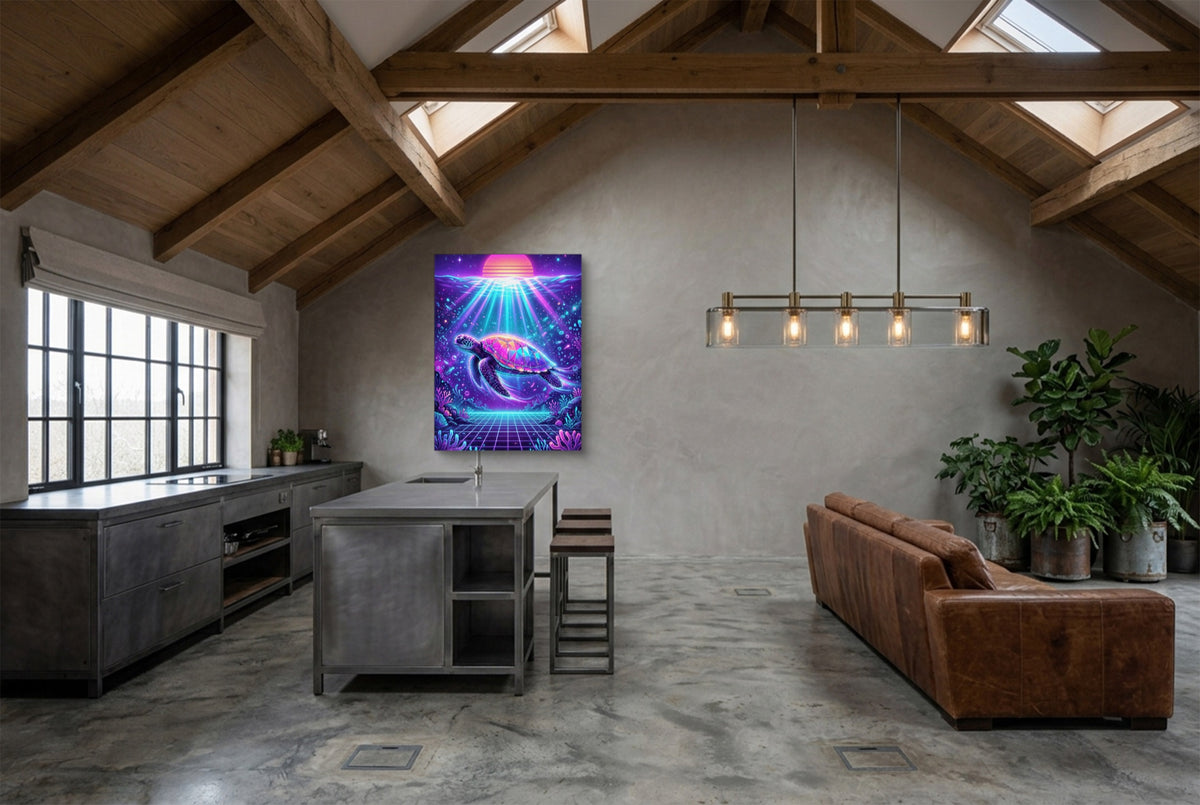 Turtle Neon Horizon — turtle neon horizon modern minimalist living room 4 1port flush print