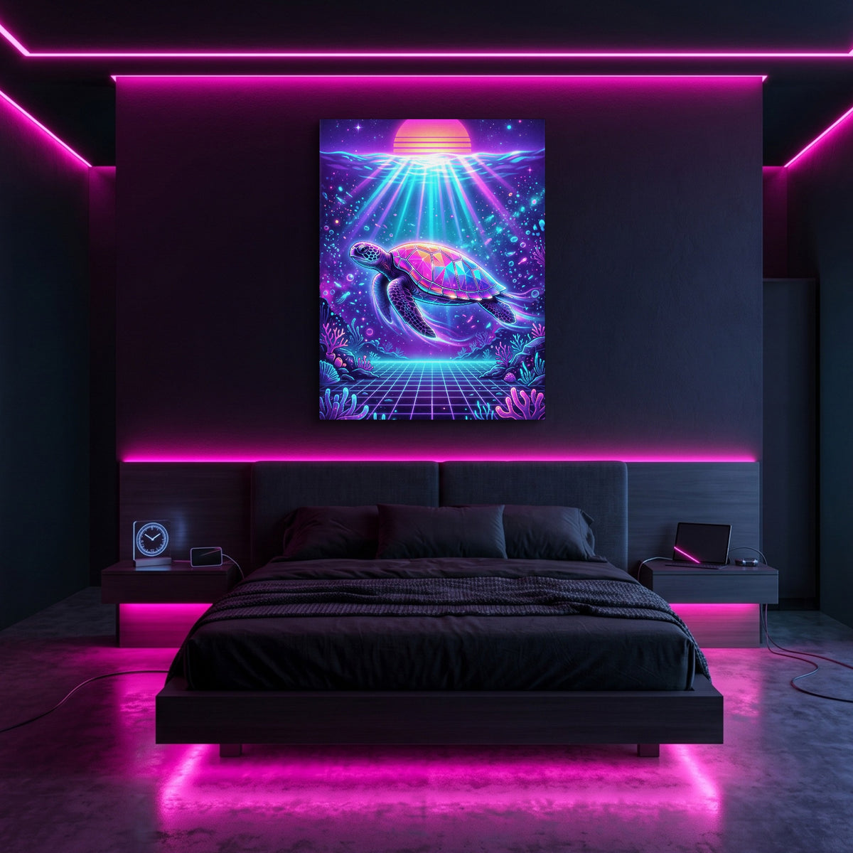Turtle Neon Horizon — turtle neon horizon sq pink neon room 1port flush print