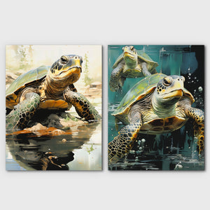 Turtles Swimming (2) Set - Luxury Wall Art