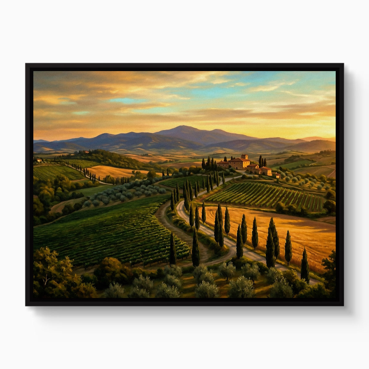 Tuscan Countryside Golden — tuscan countryside golden white studio framed black