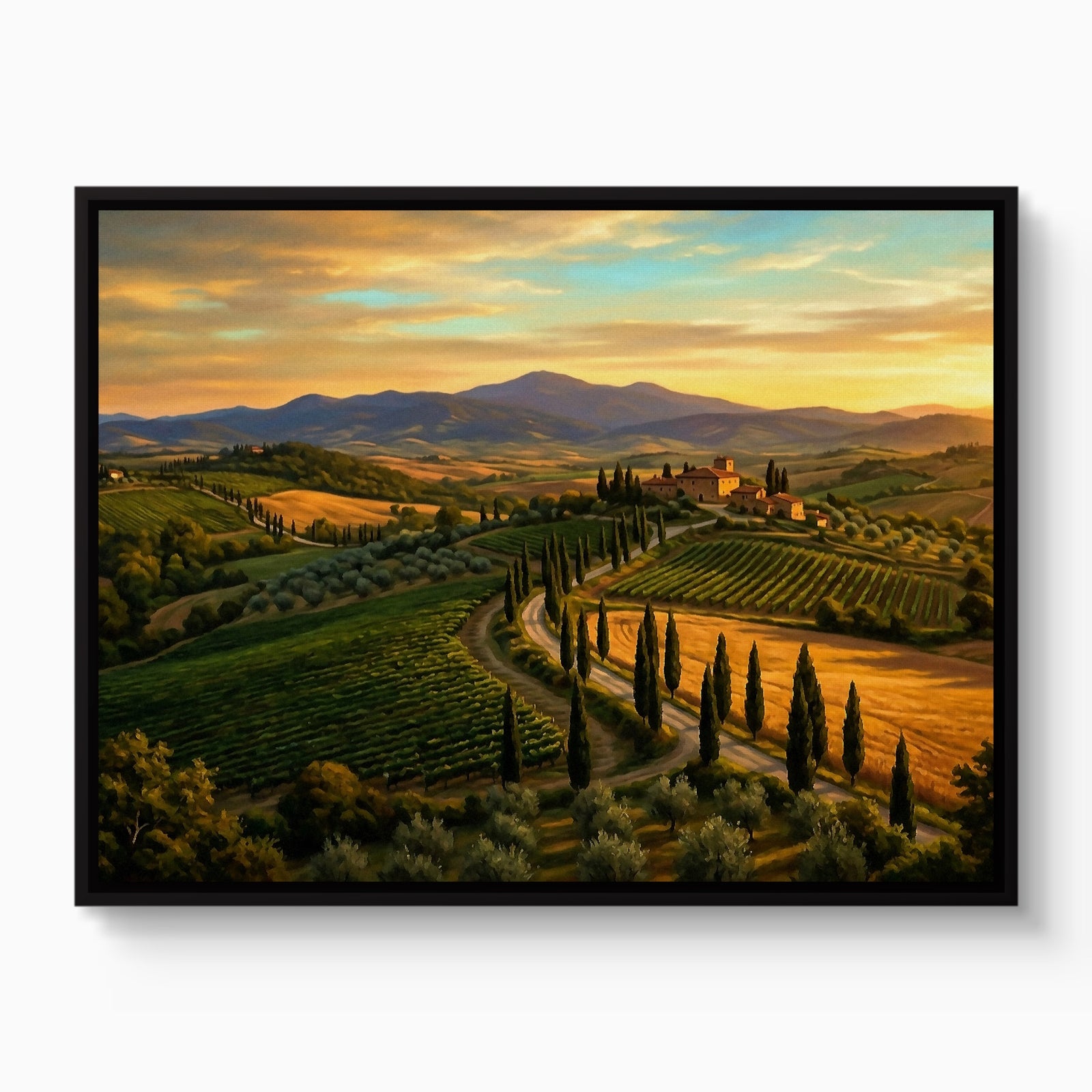 Tuscan Countryside Golden — tuscan countryside golden white studio framed black