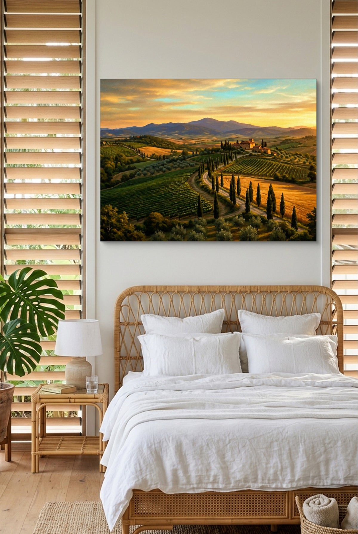 Tuscan Countryside Golden — tuscan countryside golden p bedroom with window blinds 1land flush print