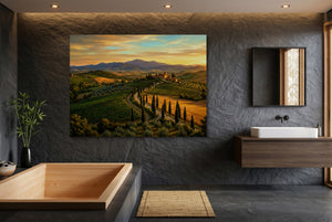 Tuscan Countryside Golden — tuscan countryside golden small bathroom interior 1land flush print