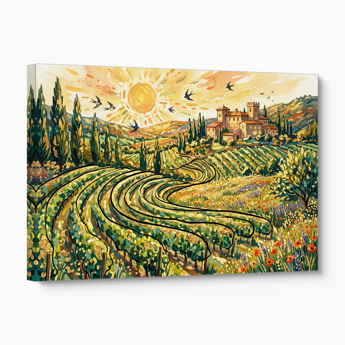 Tuscan Vineyard Sunrise — tuscan vineyard sunrise angled flush print