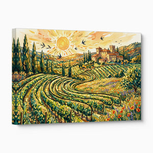 Tuscan Vineyard Sunrise — tuscan vineyard sunrise angled flush print