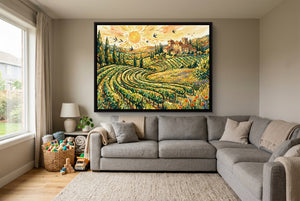 Tuscan Vineyard Sunrise — tuscan vineyard sunrise living room with sectional sofa 1land framed black