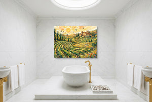 Tuscan Vineyard Sunrise — tuscan vineyard sunrise luxury bathroom interior 2 1land flush print