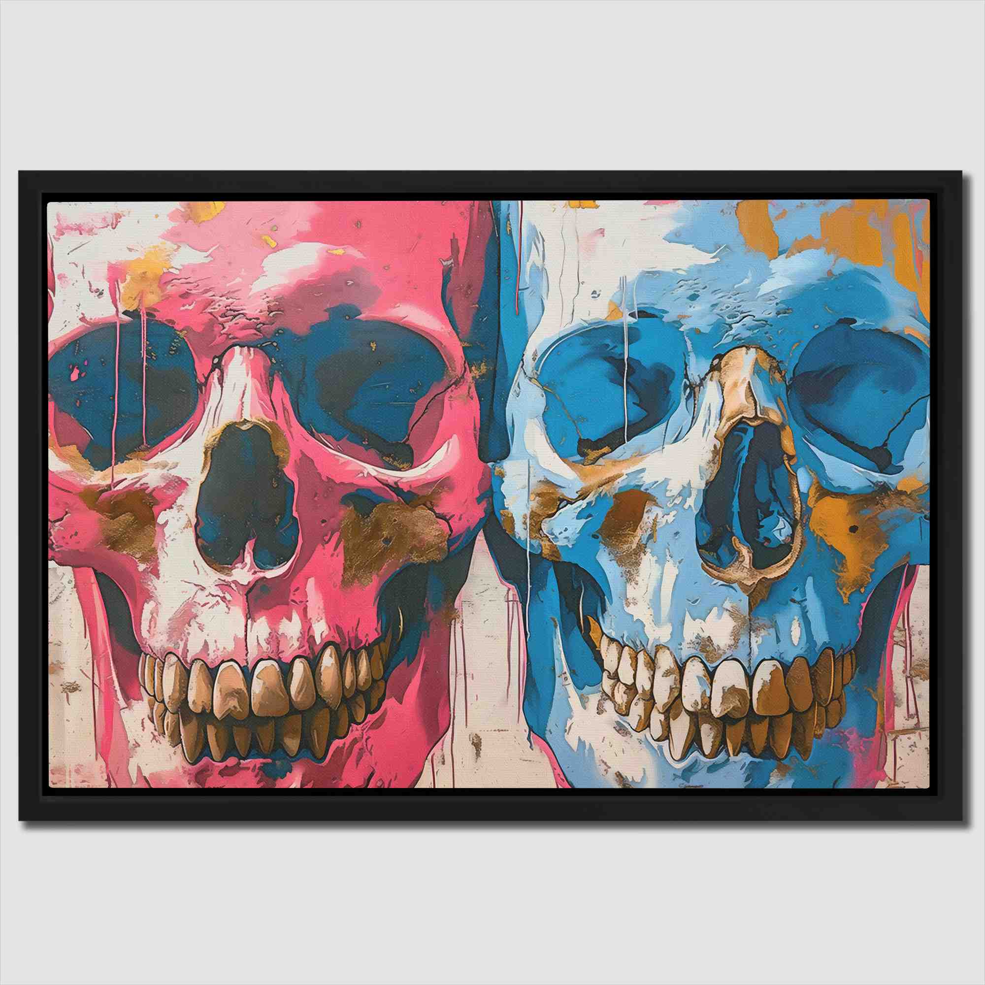 Twin Skulls Modern Art | Macabre Canvas Wall Print