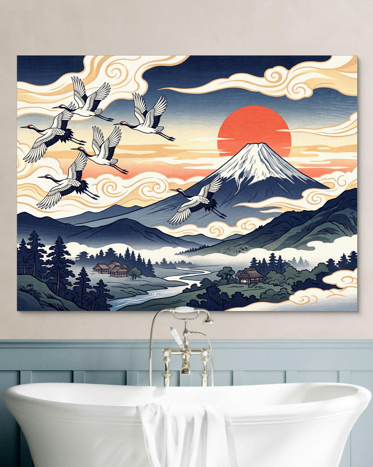 Ukiyo Fuji Cranes - Luxury Wall Art