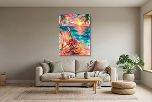 Ukulele Beach Sunset — ukulele beach sunset living room interior view 2 1port flush print