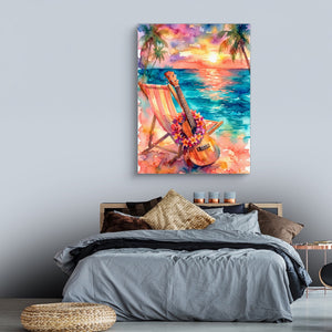 Ukulele Beach Sunset — ukulele beach sunset sq land comfortable bedroom 1port flush print