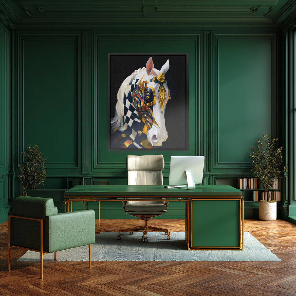 Unicorn's Gilded Geometry - Luxury Wall Art