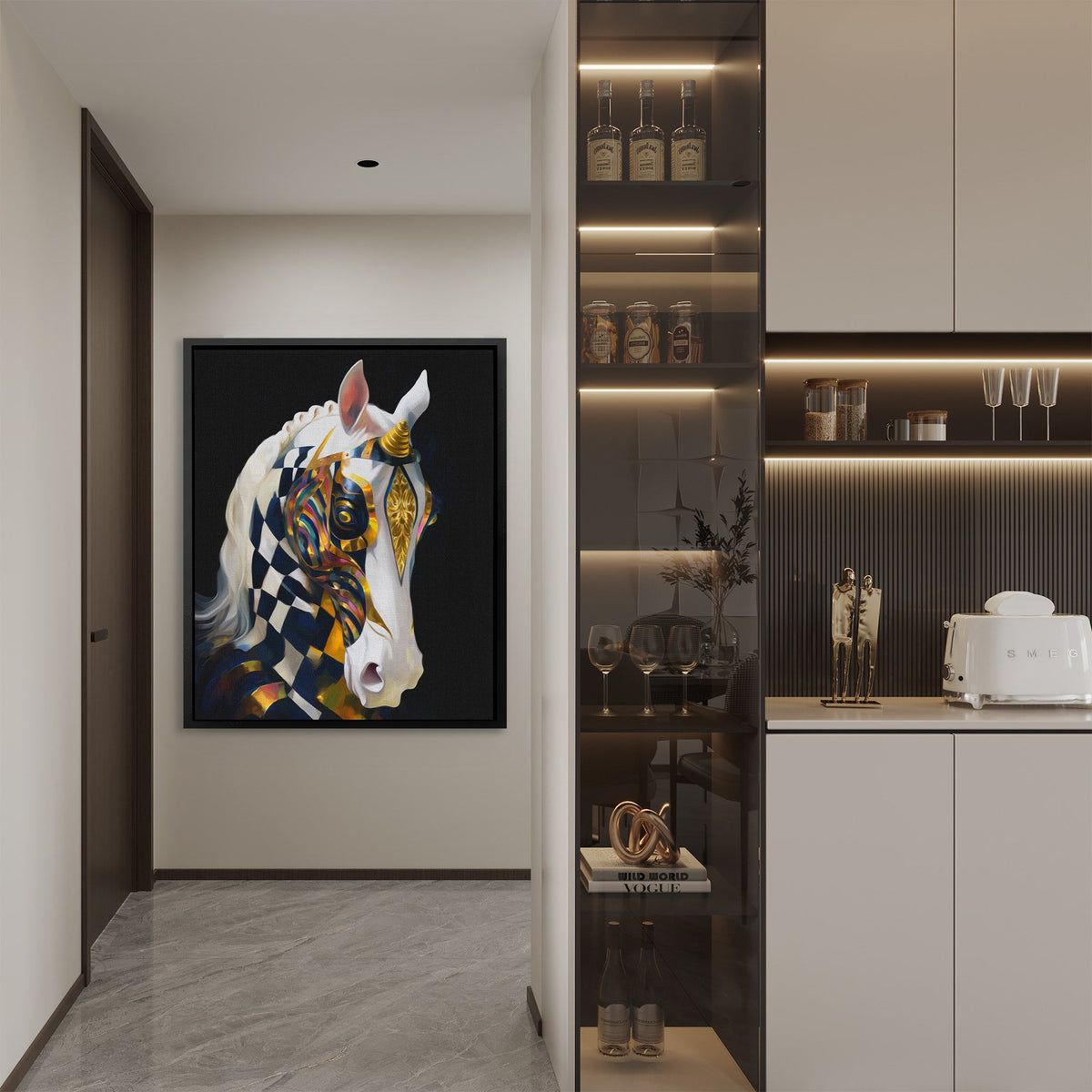 Unicorn's Gilded Geometry - Luxury Wall Art