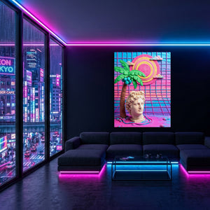 Vaporwave Deity — vaporwave deity sq blue pink neon room 1port flush print