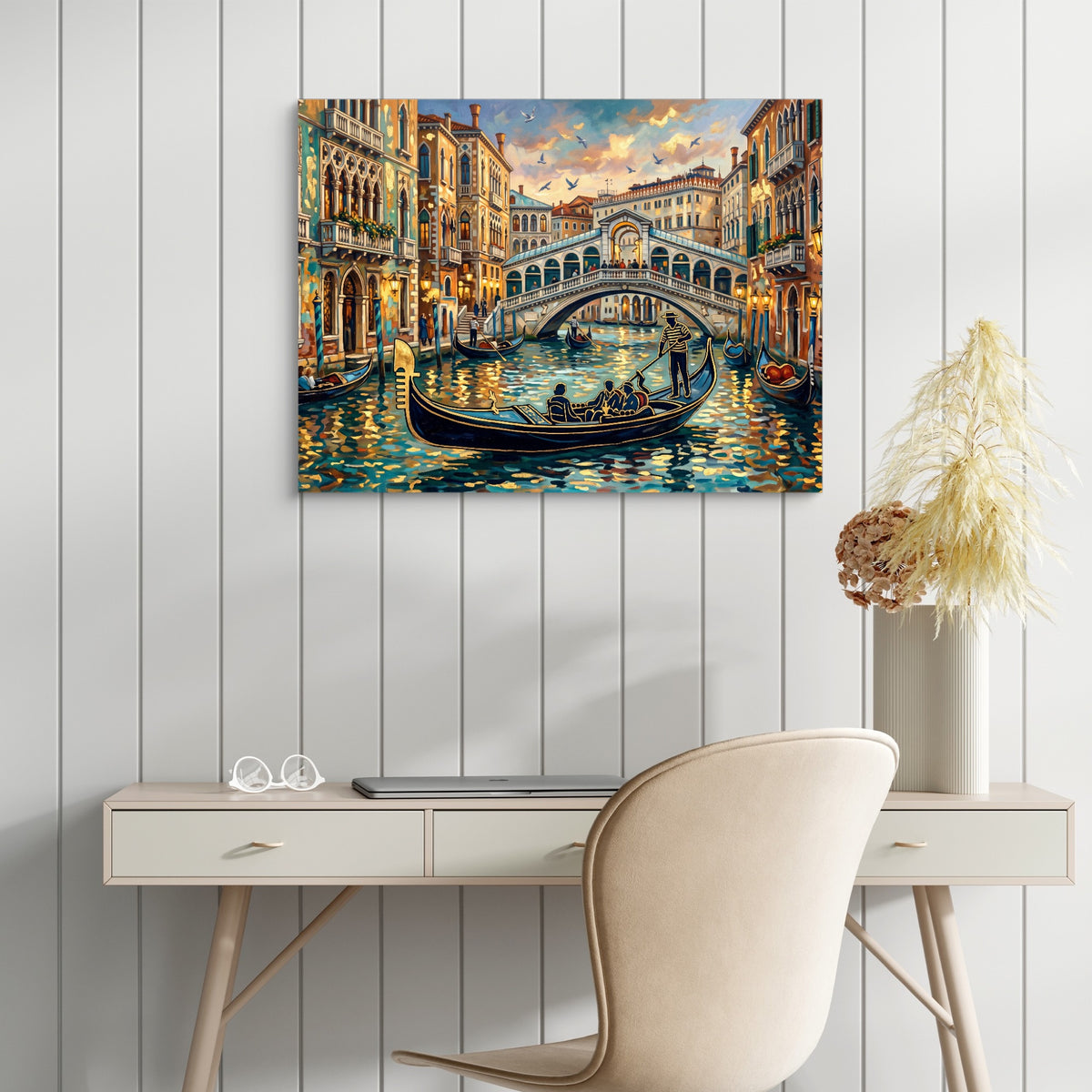 Venice Golden Evening — venice golden evening sq white table 1land flush print