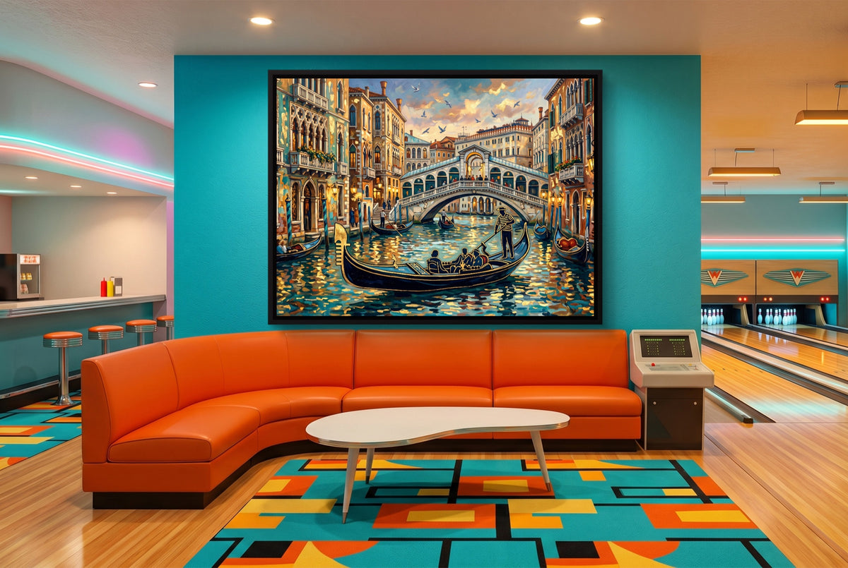 Venice Golden Evening — venice golden evening indoor recreational space 1land framed black