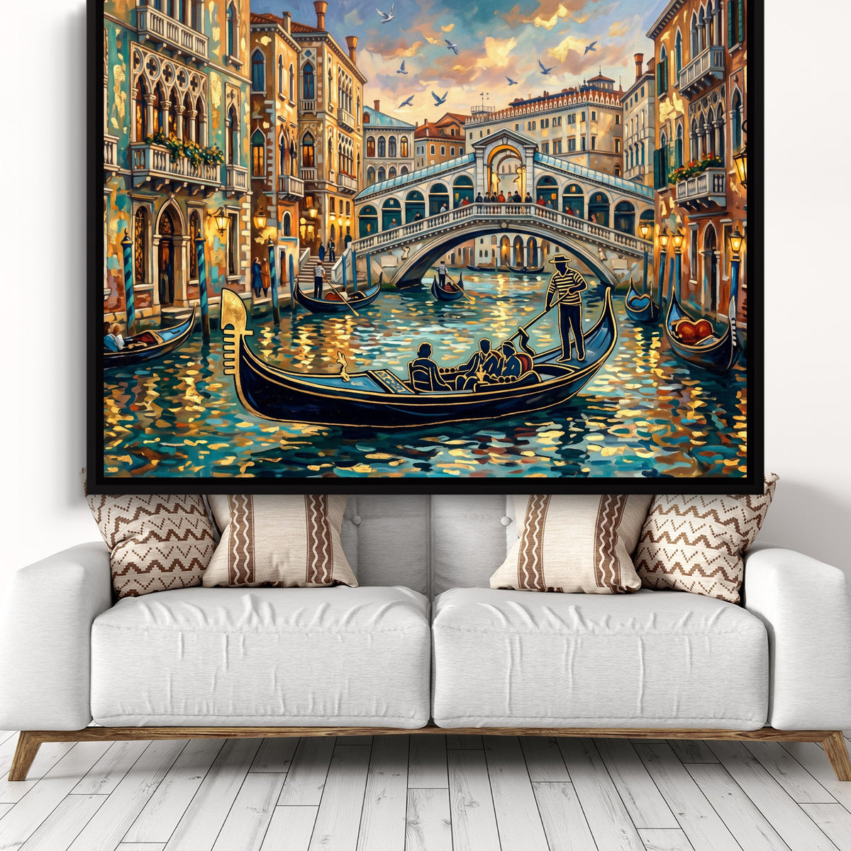 Venice Golden Evening — venice golden evening sq white groovy couch 1land framed black