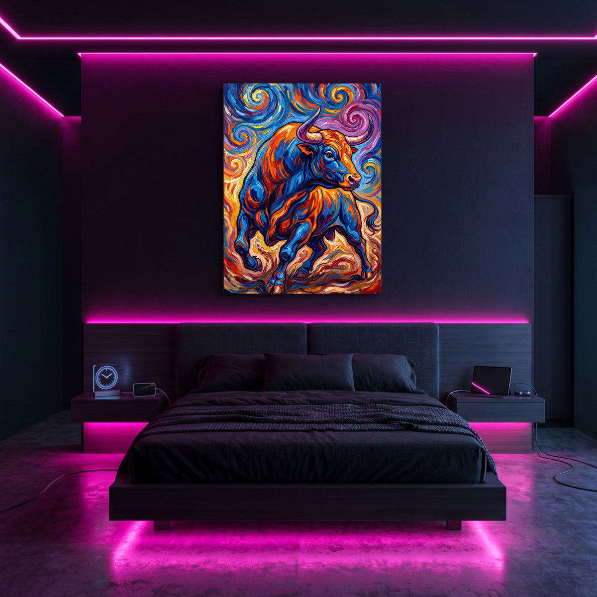 Vibrant Bull Swirl — vibrant bull swirl sq pink neon room 1port flush print