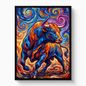 Vibrant Bull Swirl — vibrant bull swirl white studio framed black