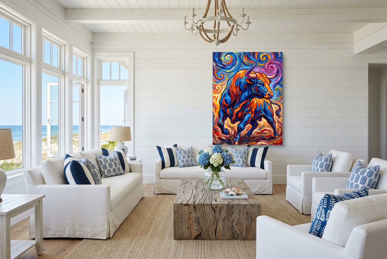 Vibrant Bull Swirl — vibrant bull swirl white studio framed black