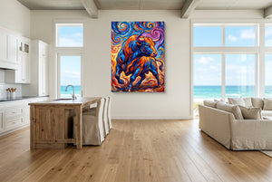 Vibrant Bull Swirl — vibrant bull swirl living room with ocean view 2 1port flush print