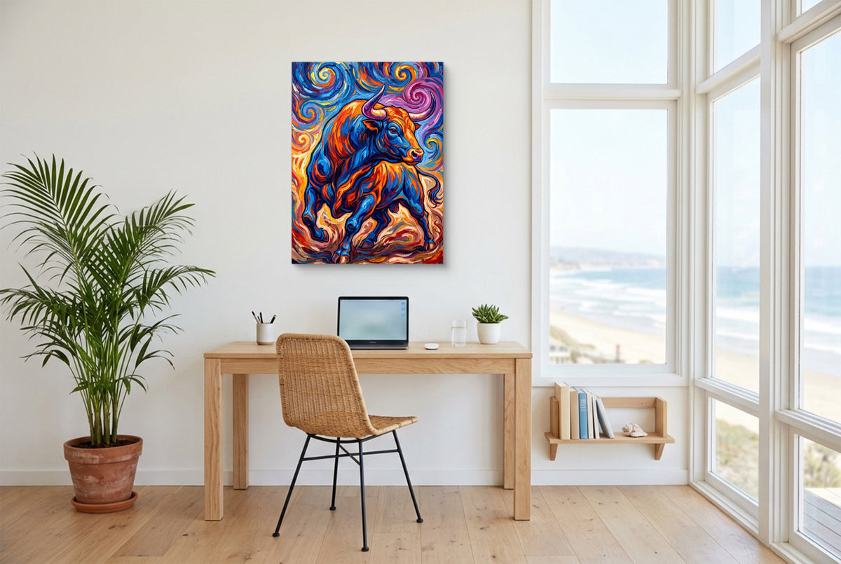 Vibrant Bull Swirl — vibrant bull swirl office space with desk chair 1port flush print