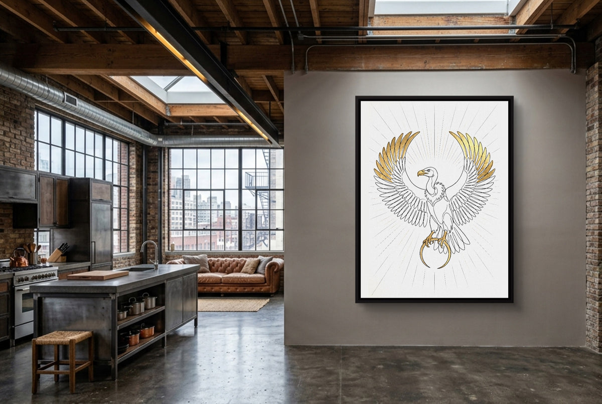 Vulture Golden Wings — vulture golden wings kitchen interior with island 1port framed black