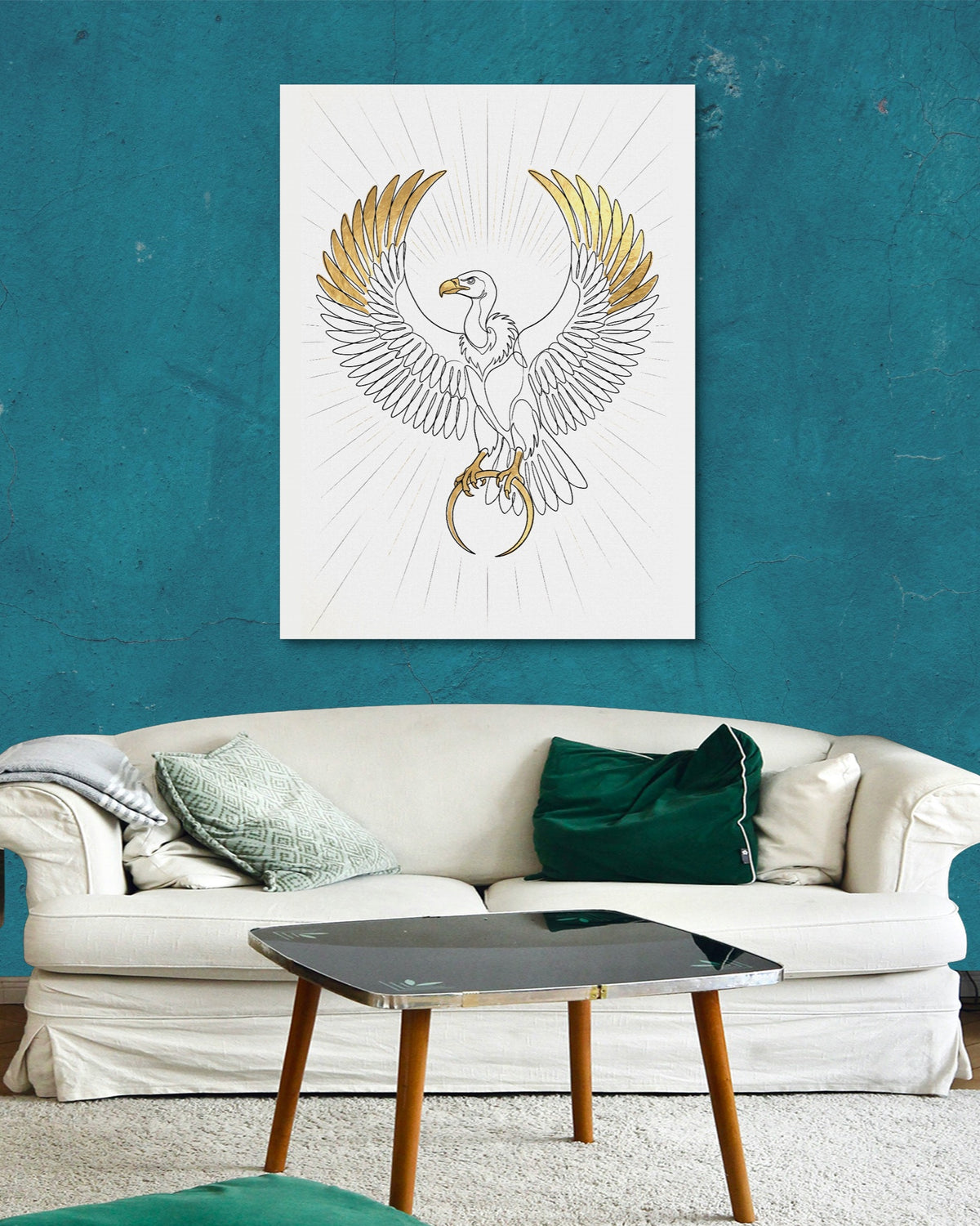 Vulture Golden Wings — vulture golden wings psd aqua wall white couch 1port flush print