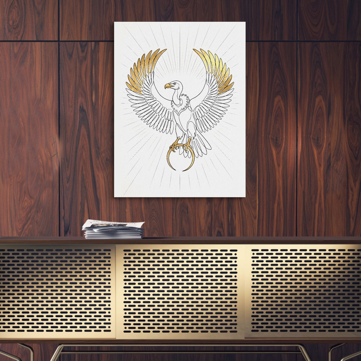 Vulture Golden Wings — vulture golden wings sq gold wood wall 1port flush print