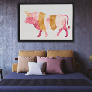 Watercolor Pink Bull - Luxury Wall Art